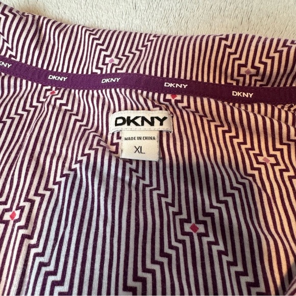 DKNY Women's XL Button Up Collared Shirt and Drawstring Shorts Pajama Set Violet - Picture 3 of 12